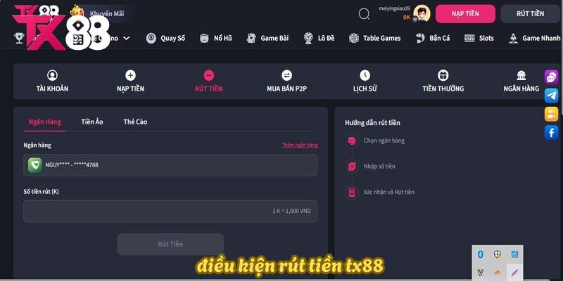 Điều khoản cần ghi nhớ khi rút tiền TX88