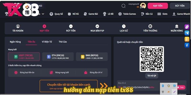 Thao tác nạp tiền TX88 siêu dễ dàng theo từng cách thức