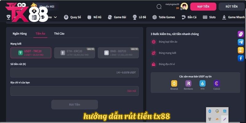Các bước rút tiền TX88 đơn giản theo từng cách thức phổ biến